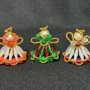 Lot 3 Vintage MCM Beaded Christmas Angel Ornaments Handmade